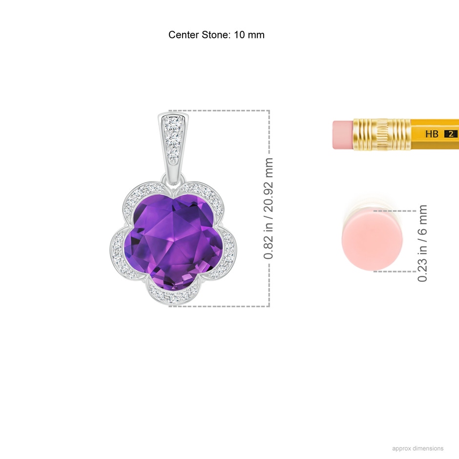 10mm AAAA Five-Petal Flower Amethyst Backset Halo Pendant in White Gold ruler