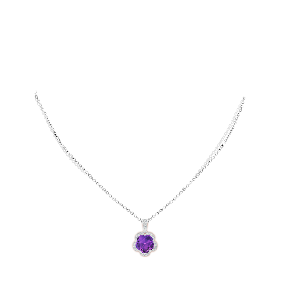 10mm AAAA Five-Petal Flower Amethyst Backset Halo Pendant in White Gold body-neck