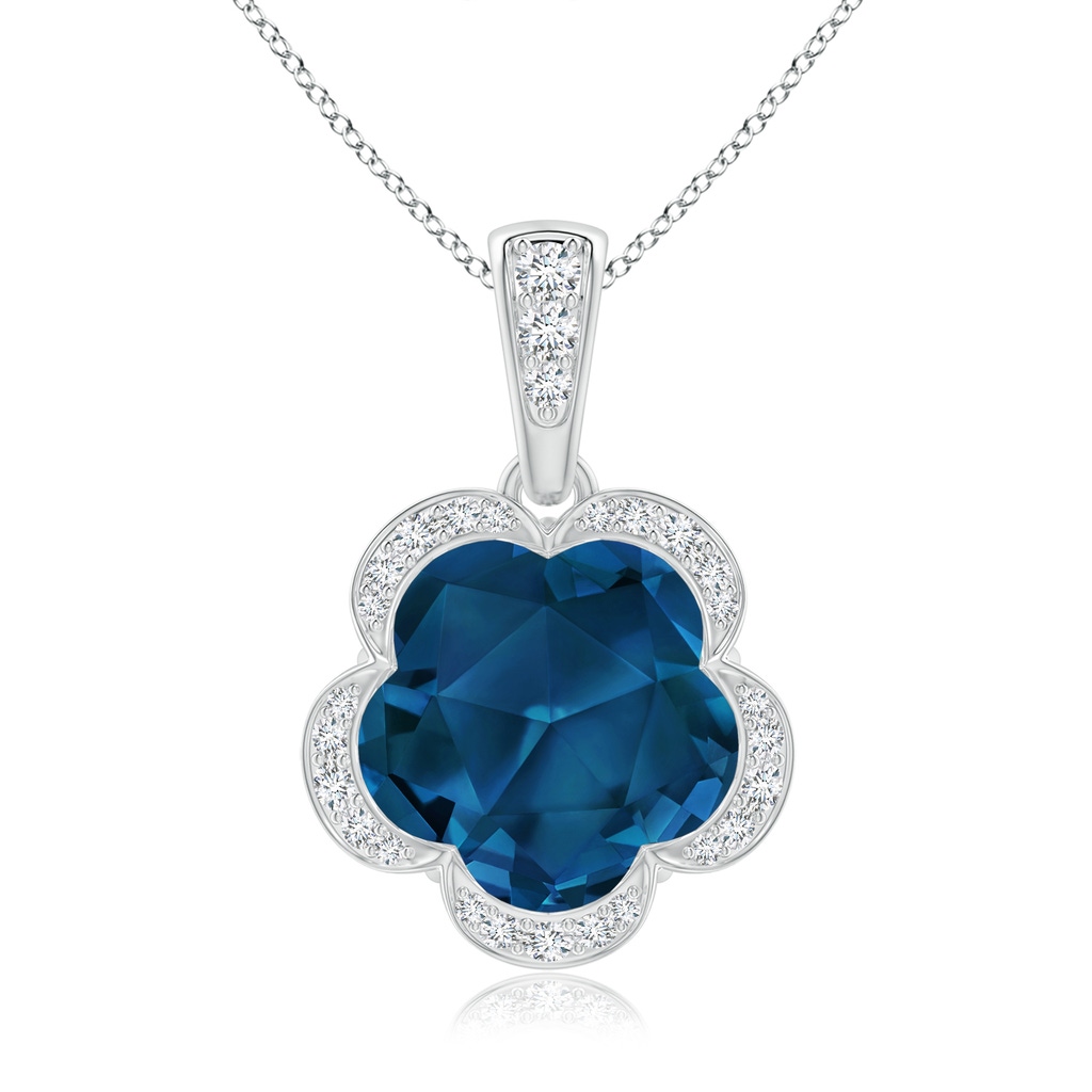 10mm AAAA Five-Petal Flower London Blue Topaz Backset Halo Pendant in P950 Platinum