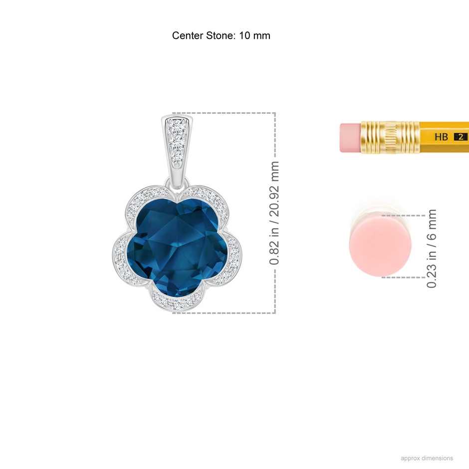 10mm AAAA Five-Petal Flower London Blue Topaz Backset Halo Pendant in White Gold ruler