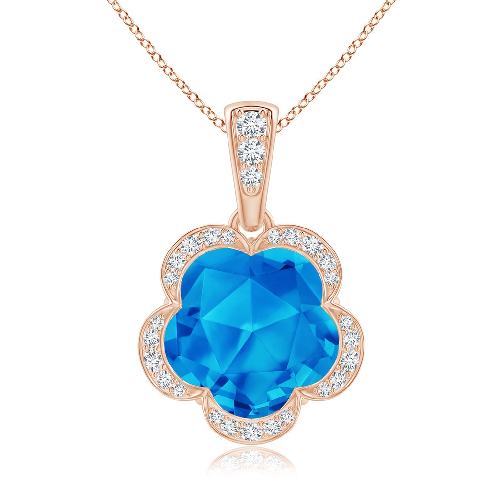 10mm AAAA Five-Petal Flower Swiss Blue Topaz Backset Halo Pendant in Rose Gold