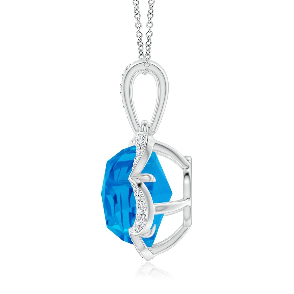 10mm AAAA Five-Petal Flower Swiss Blue Topaz Backset Halo Pendant in White Gold side-1