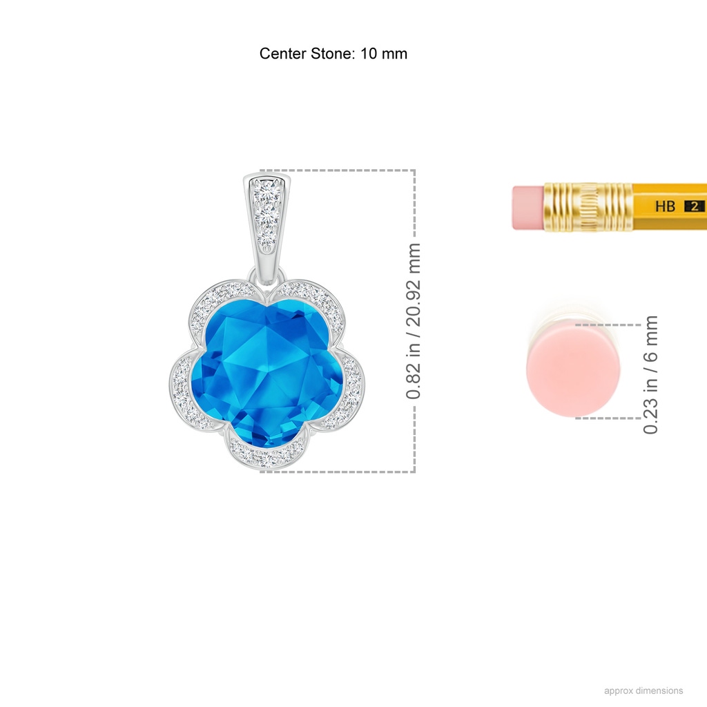 10mm AAAA Five-Petal Flower Swiss Blue Topaz Backset Halo Pendant in White Gold Ruler