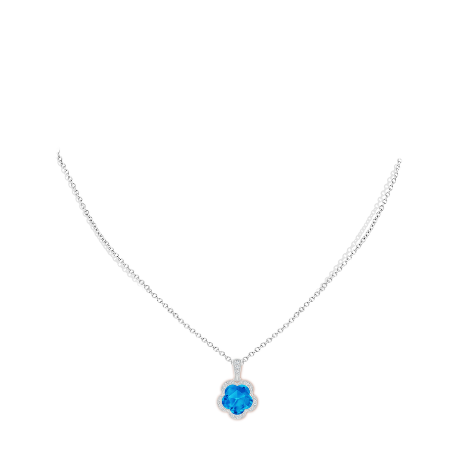 10mm AAAA Five-Petal Flower Swiss Blue Topaz Backset Halo Pendant in White Gold body-neck