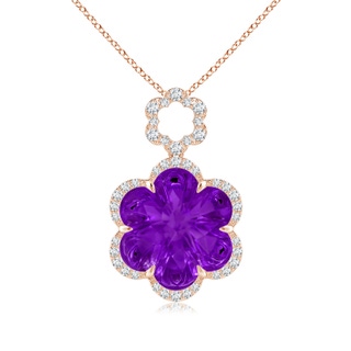 12mm AAAA Six-Petal Amethyst Flower Halo Dangle Pendant in 9K Rose Gold