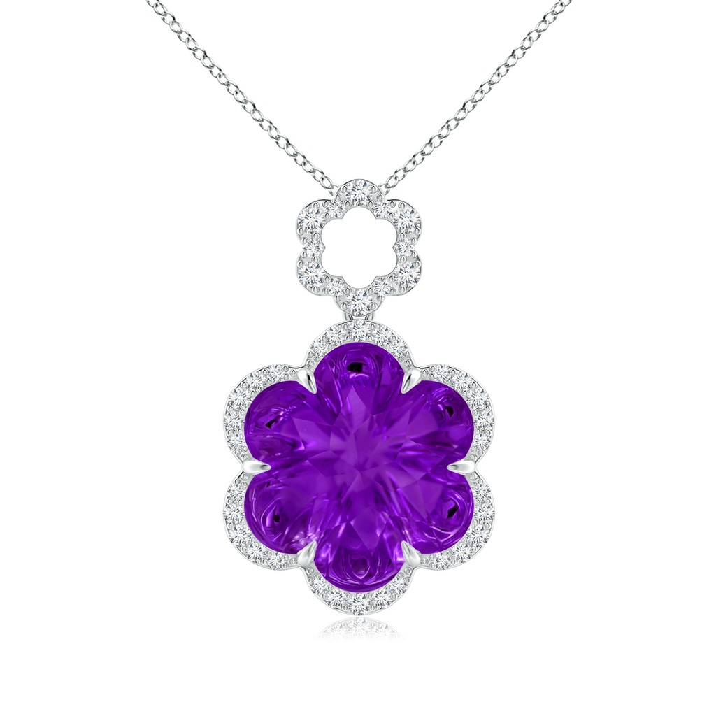 12mm AAAA Six-Petal Amethyst Flower Halo Dangle Pendant in P950 Platinum