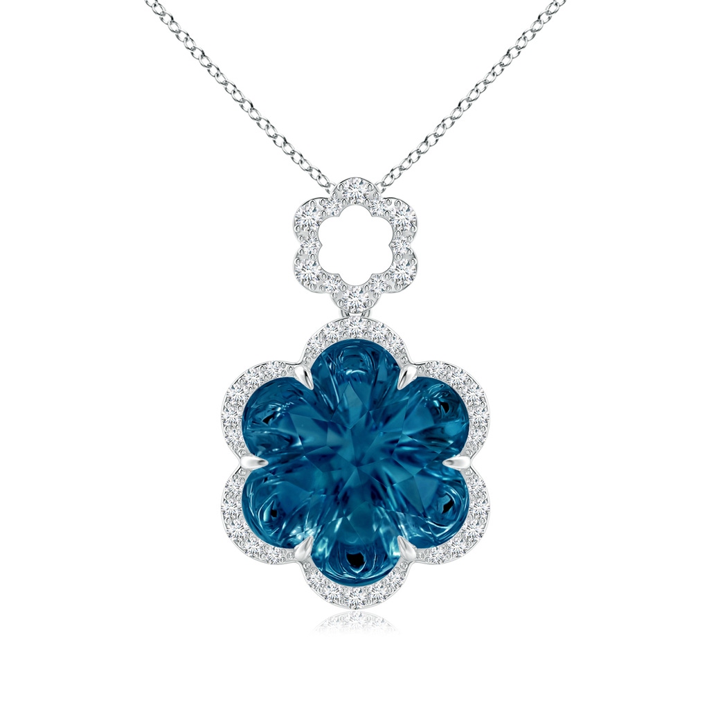 12mm AAAA Six-Petal London Blue Topaz Flower Halo Dangle Pendant in P950 Platinum