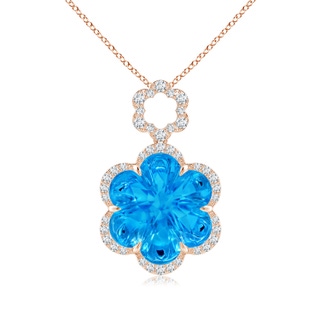 12mm AAAA Six-Petal Swiss Blue Topaz Flower Halo Dangle Pendant in 9K Rose Gold