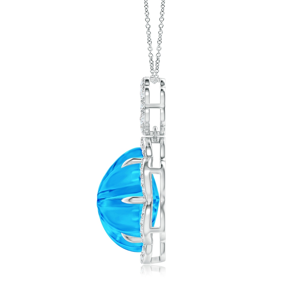 12mm AAAA Six-Petal Swiss Blue Topaz Flower Halo Dangle Pendant in White Gold Side-1