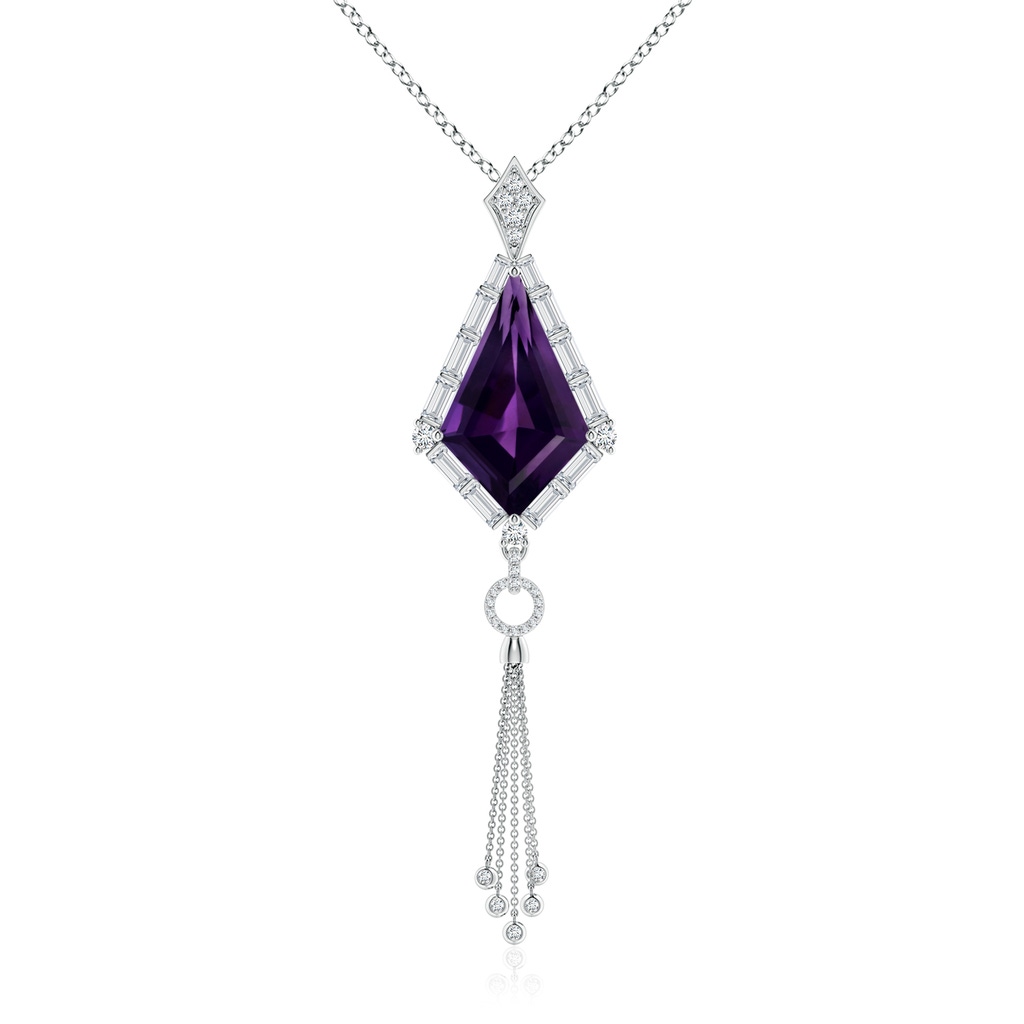 23.10x14.03x8.59mm AAAA GIA Certified Kite-Shaped Step-Cut Amethyst Tassel Drop Pendant in White Gold