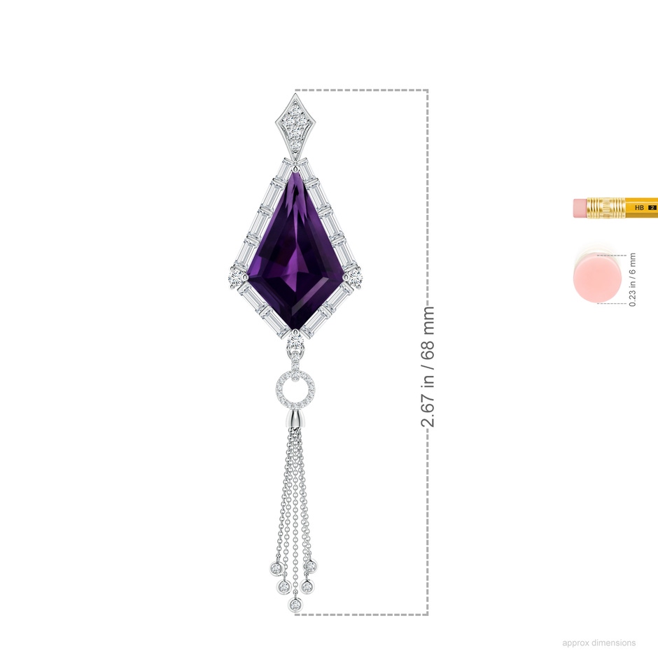 23.10x14.03x8.59mm AAAA GIA Certified Kite-Shaped Step-Cut Amethyst Tassel Drop Pendant in White Gold ruler