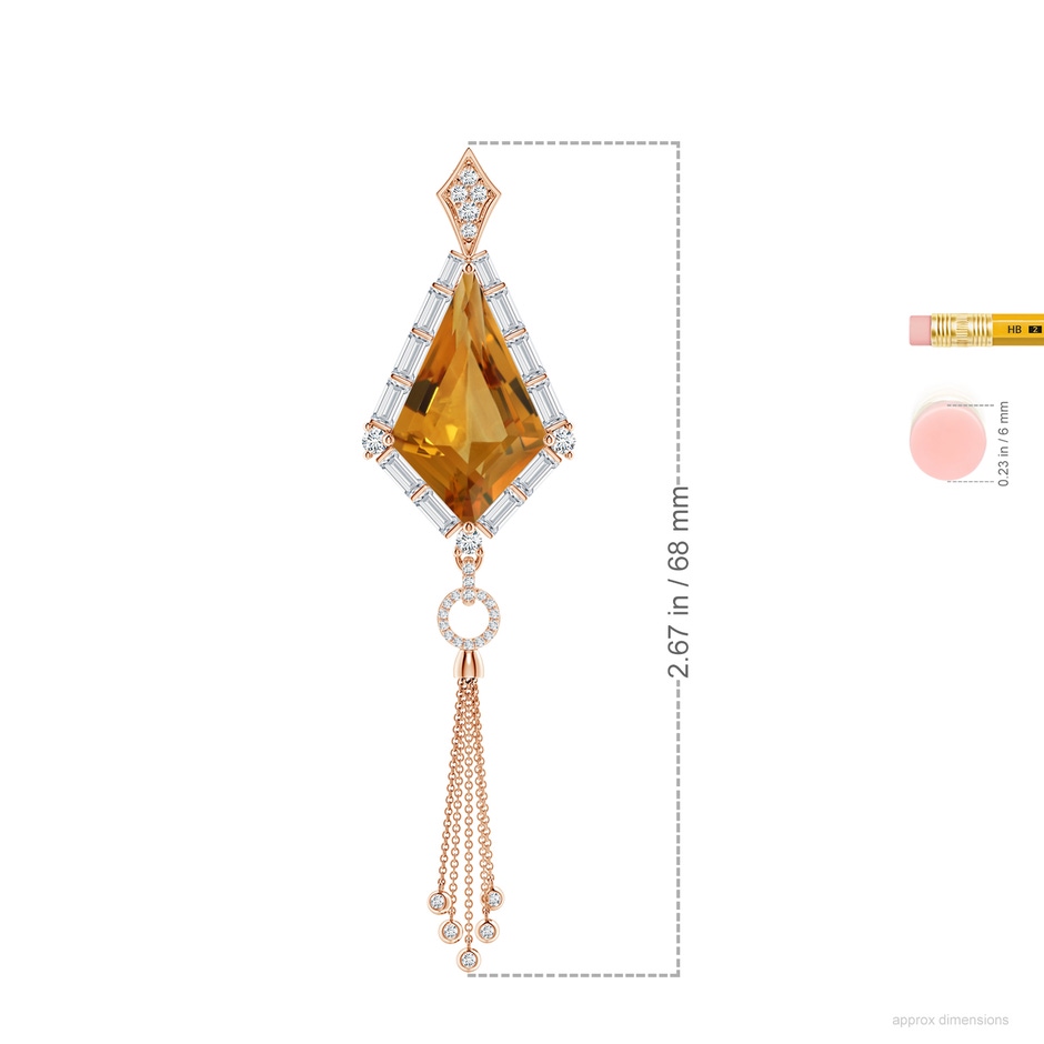 22.23x13.83x8.02mm AAAA GIA Certified Kite-Shaped Step-Cut Citrine Tassel Drop Pendant in 18K Rose Gold ruler