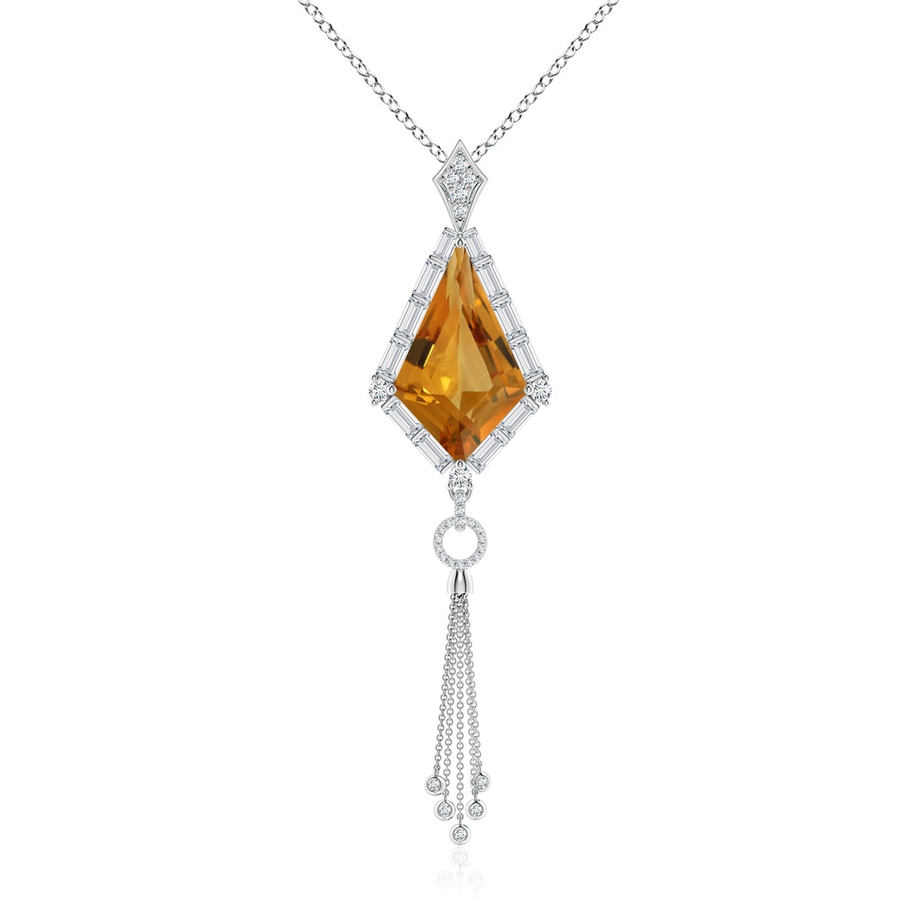 22.23x13.83x8.02mm AAAA GIA Certified Kite-Shaped Step-Cut Citrine Tassel Drop Pendant in White Gold