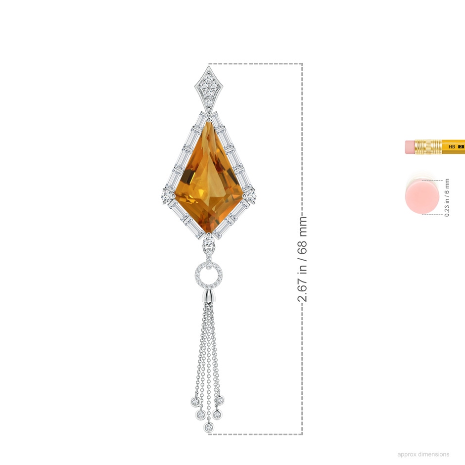 22.23x13.83x8.02mm AAAA GIA Certified Kite-Shaped Step-Cut Citrine Tassel Drop Pendant in White Gold ruler