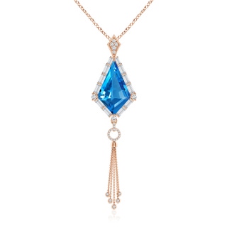 22.19x13.94x7.07mm AAAA GIA Certified Kite-Shaped Step-Cut Swiss Blue Topaz Tassel Drop Pendant in 10K Rose Gold