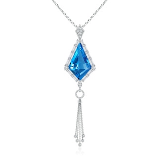 22.19x13.94x7.07mm AAAA GIA Certified Kite-Shaped Step-Cut Swiss Blue Topaz Tassel Drop Pendant in P950 Platinum