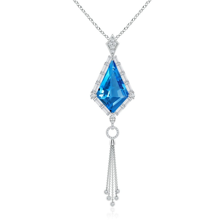 22.19x13.94x7.07mm AAAA GIA Certified Kite-Shaped Step-Cut Swiss Blue Topaz Tassel Drop Pendant in White Gold 