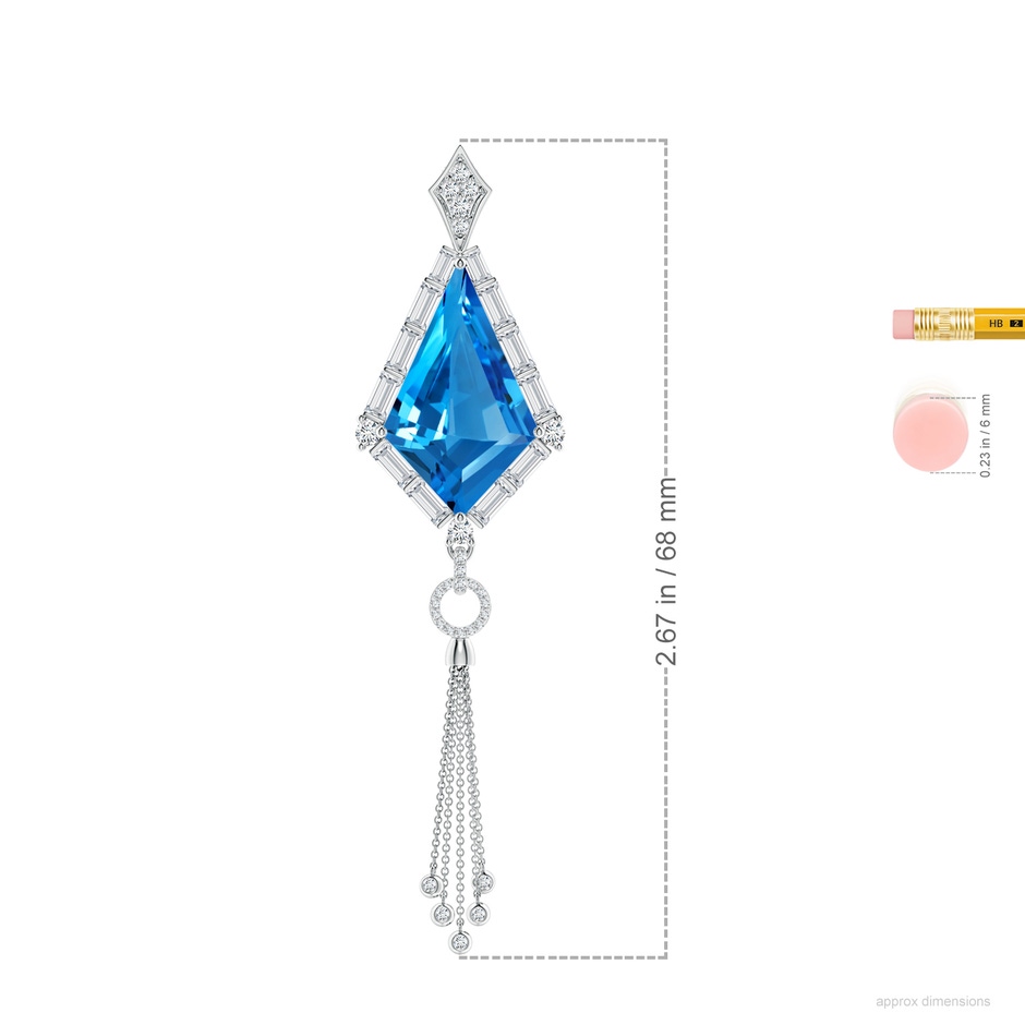 22.19x13.94x7.07mm AAAA GIA Certified Kite-Shaped Step-Cut Swiss Blue Topaz Tassel Drop Pendant in White Gold ruler