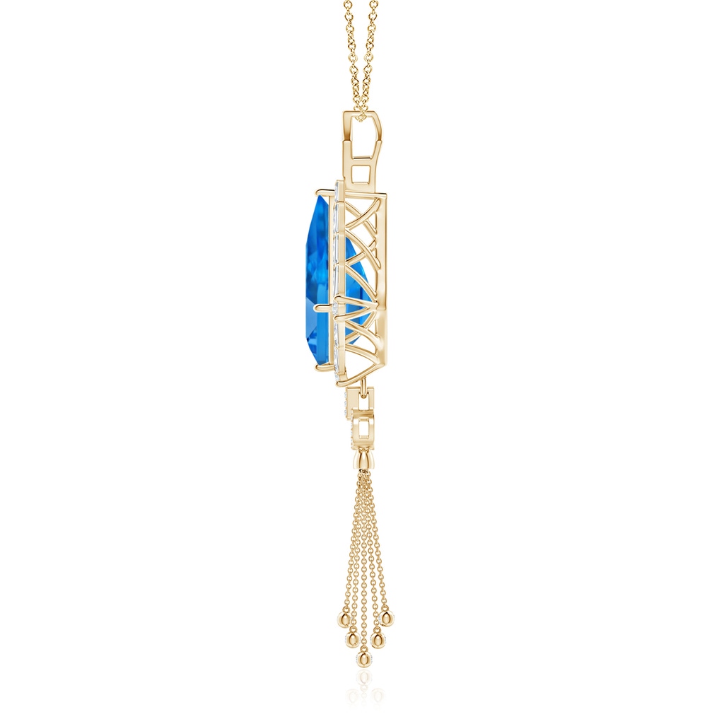 22.19x13.94x7.07mm AAAA GIA Certified Kite-Shaped Step-Cut Swiss Blue Topaz Tassel Drop Pendant in Yellow Gold - side 199