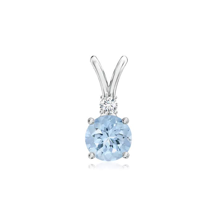 Image Representation of the 5mm AA Free Round Aquamarine & Diamond 14K White Gold V-Bale Pendant in White Gold