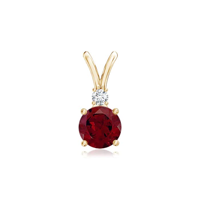 Image Representation of the 5mm AA Free Round Garnet V-Bale Pendant with Diamond in 14K Yellow Gold in Yellow Gold