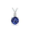 6mm AA Free 6mm Round Tanzanite and Moissanite Silver Solitaire Pendant in S999 Silver