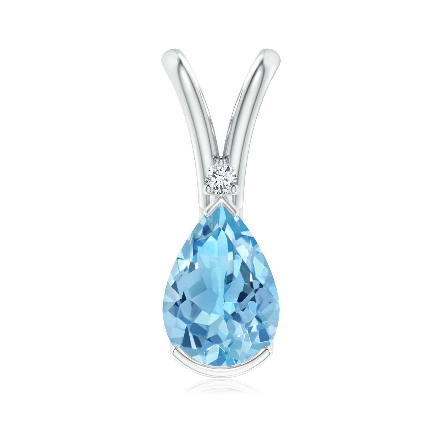Image Representation of the 8x5mm AA Free Pear Swiss Blue Topaz V-Bale Pendant in 14K White Gold in White Gold