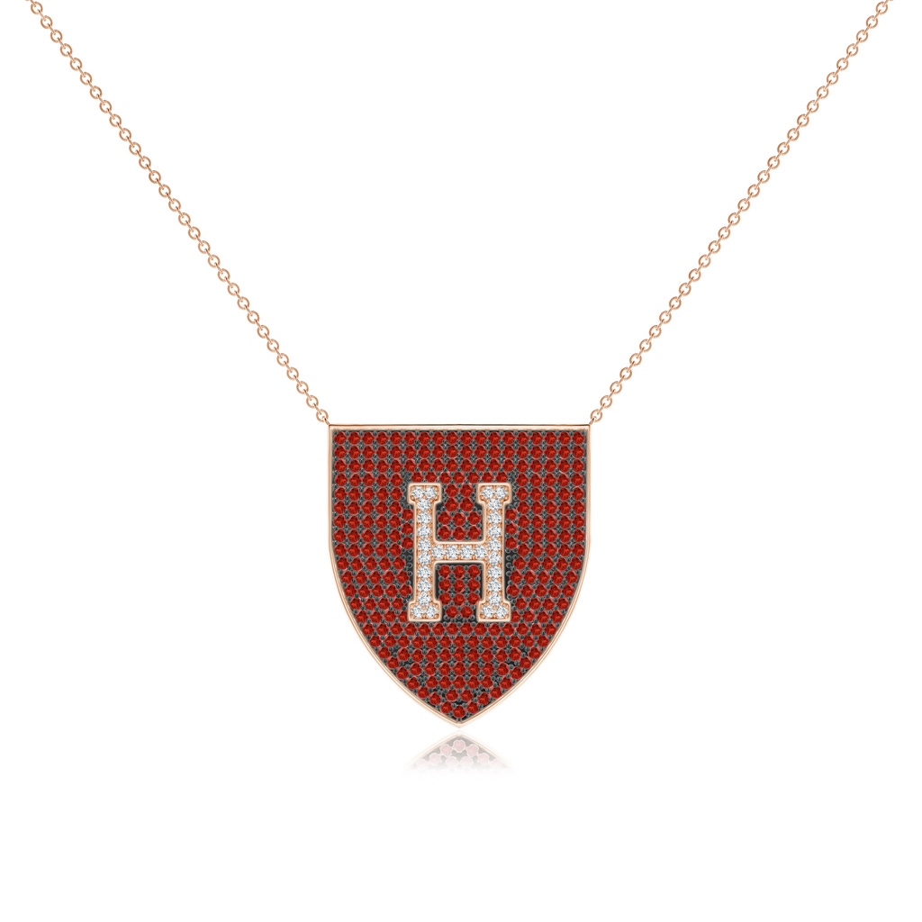 1mm AAA Pave-Set Garnet and Diamond Harvard Insignia Pendant in Rose Gold