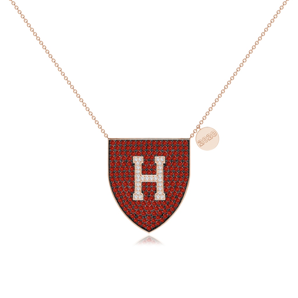 1mm AAA Garnet & Diamond Harvard Insignia Pendant with Year Charm in Rose Gold