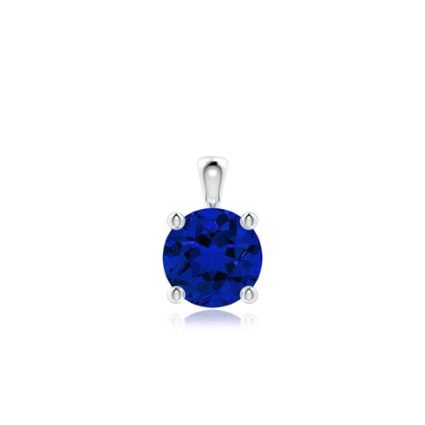 6mm Labgrown Classic Round Lab-Grown Blue Sapphire Solitaire Pendant in S999 Silver