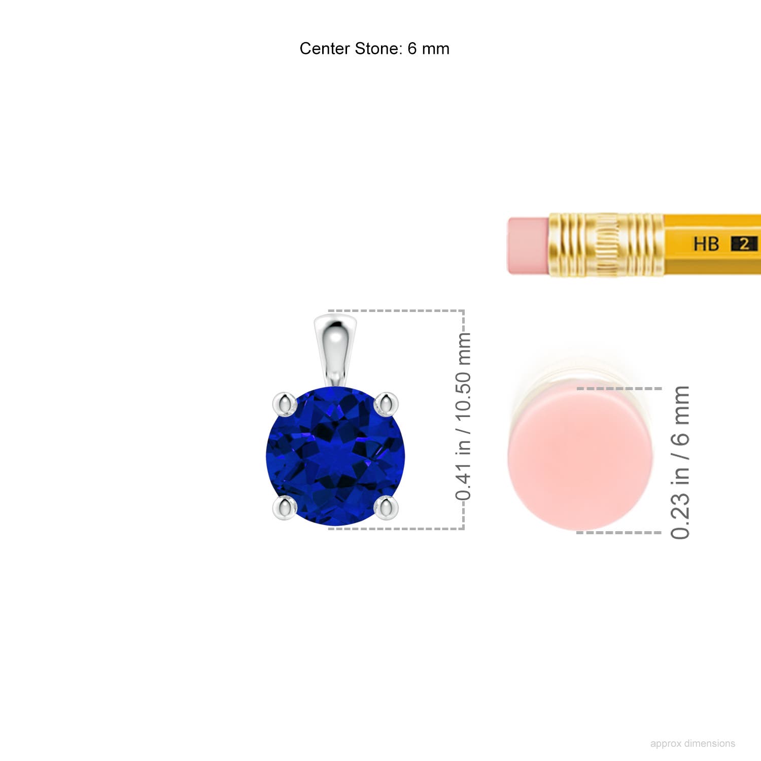 6mm Labgrown Classic Round Lab-Grown Blue Sapphire Solitaire Pendant in S999 Silver - ruler