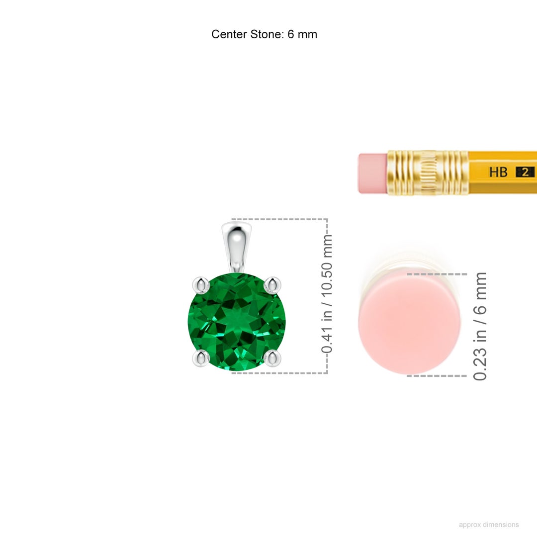 6mm Labgrown Classic Round Lab-Grown Emerald Solitaire Pendant in S999 Silver - ruler