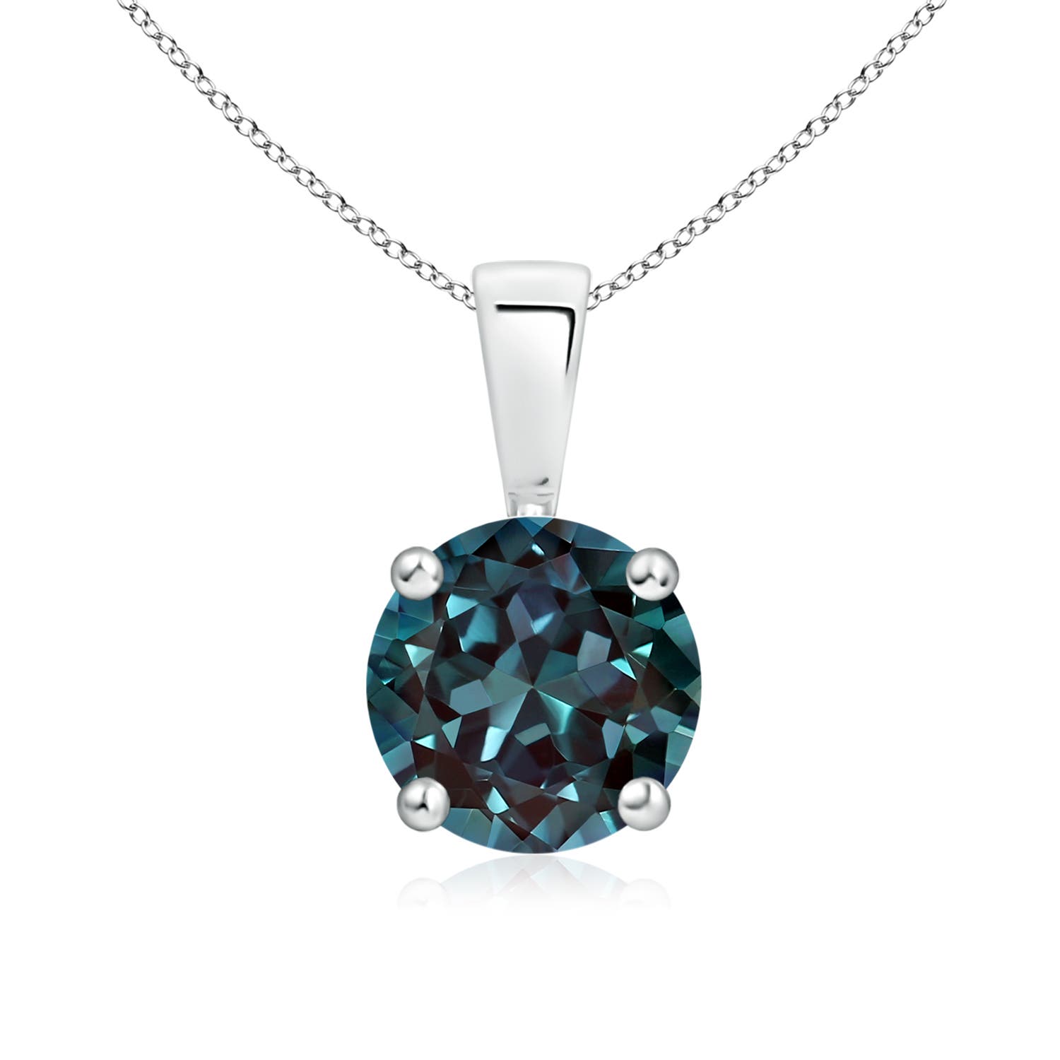7mm Labgrown Classic Prong-Set Round Lab-Grown Alexandrite Solitaire Pendant in 18K White Gold