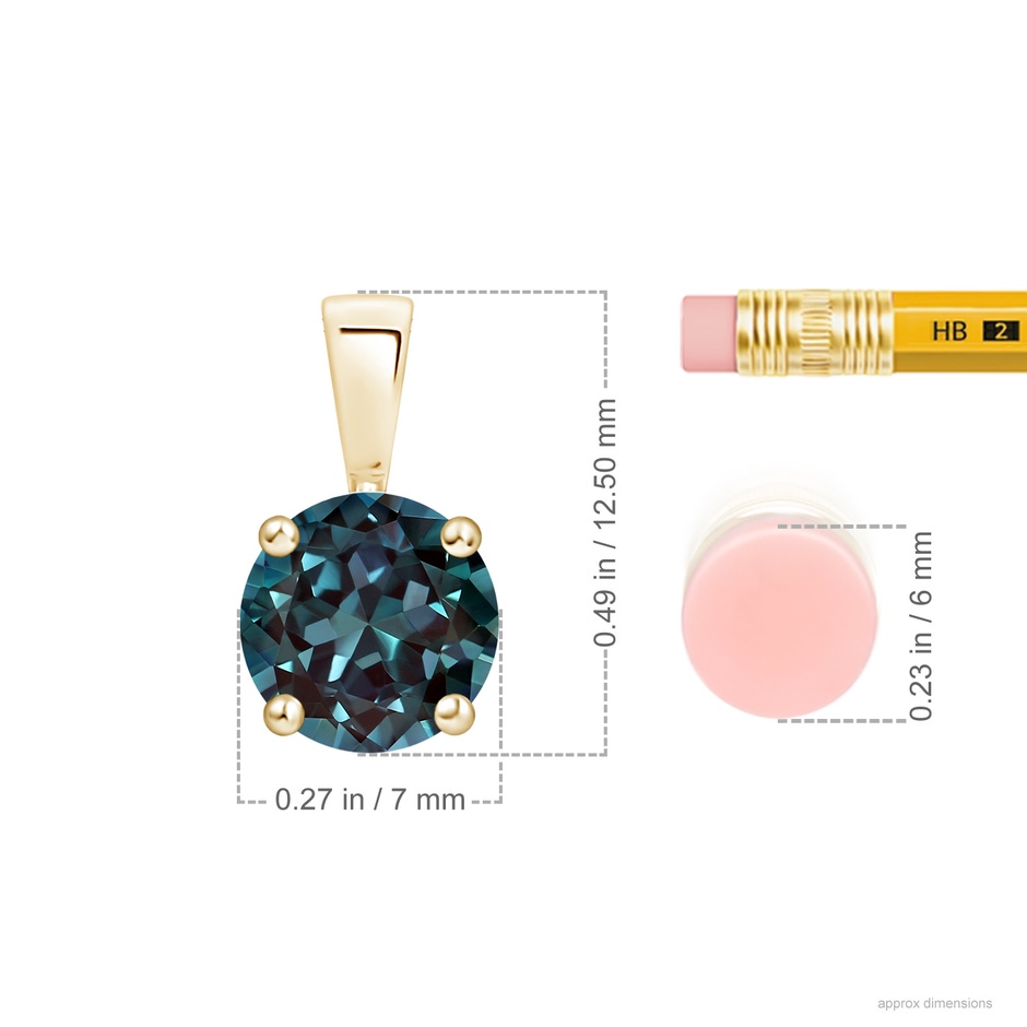 7mm Labgrown Classic Prong-Set Round Lab-Grown Alexandrite Solitaire Pendant in 18K Yellow Gold ruler