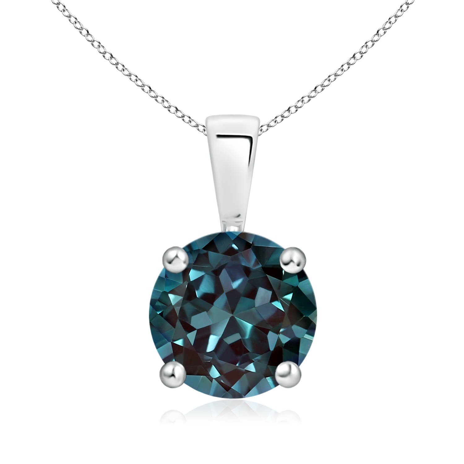 8mm Labgrown Classic Prong-Set Round Lab-Grown Alexandrite Solitaire Pendant in 18CT White Gold