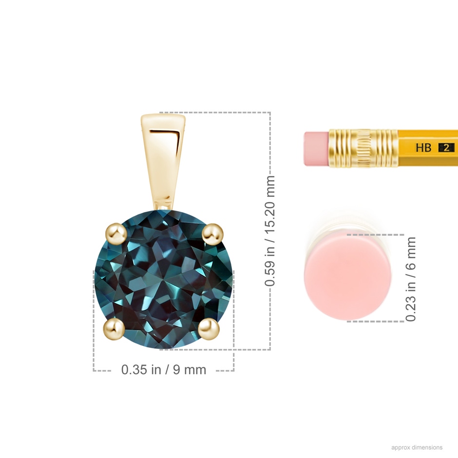 9mm Labgrown Classic Prong-Set Round Lab-Grown Alexandrite Solitaire Pendant in 18K Yellow Gold ruler