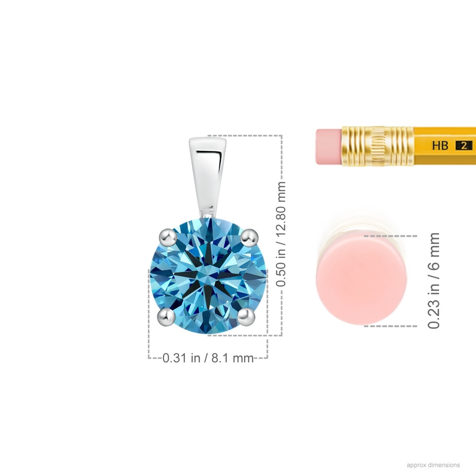8.1mm Labgrown Classic Prong-Set Round Lab-Grown Fancy Intense Blue Diamond Solitaire Pendant in White Gold ruler