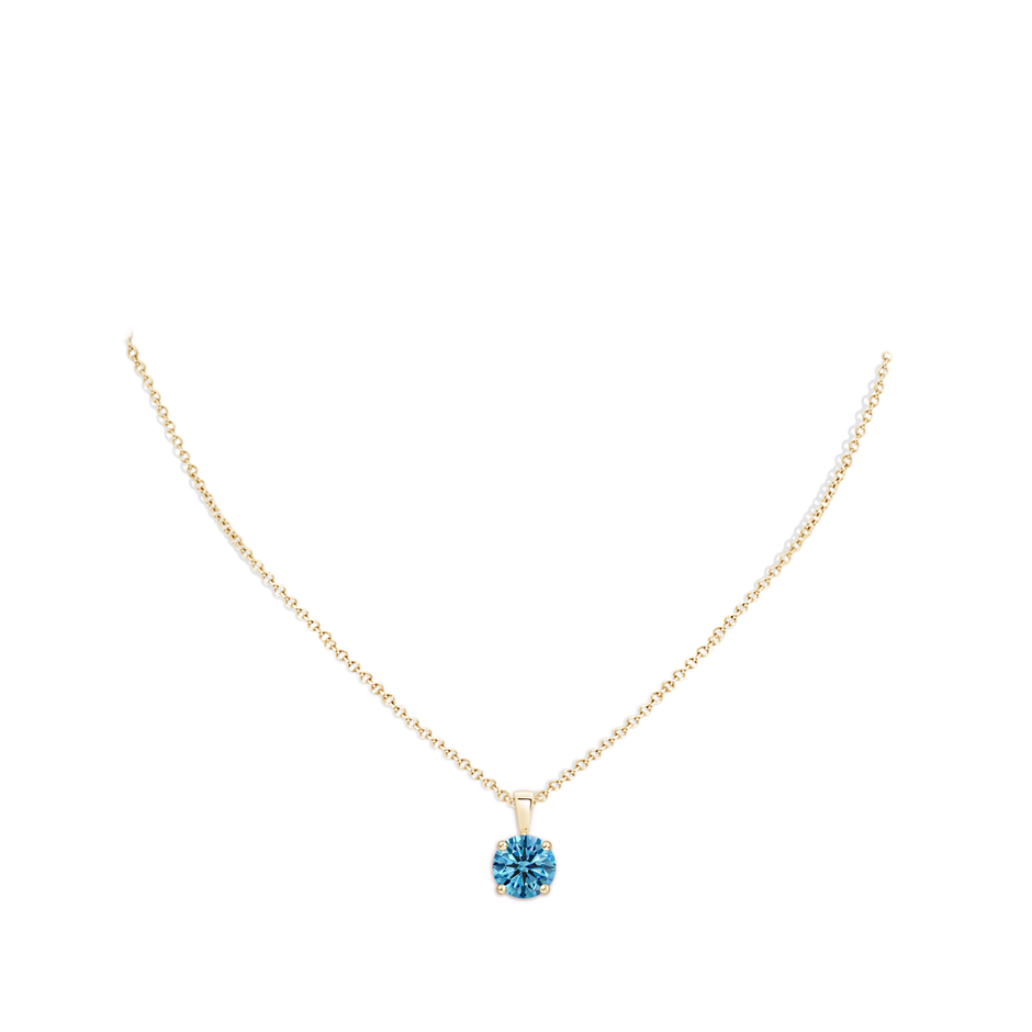 8.1mm Labgrown Classic Prong-Set Round Lab-Grown Fancy Intense Blue Diamond Solitaire Pendant in Yellow Gold pen