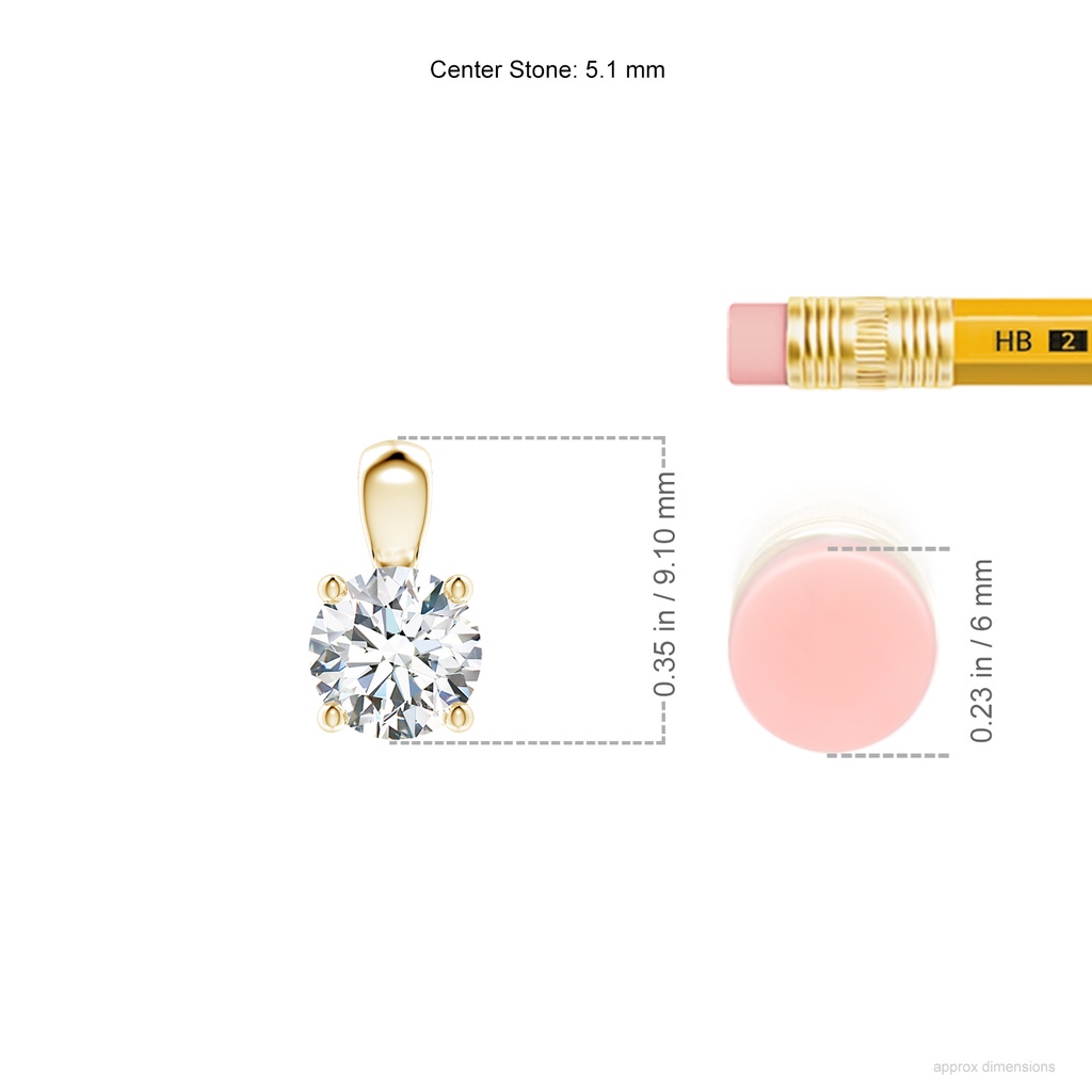 5.1mm FGVS Lab-Grown Classic Round Diamond Solitaire Pendant in Yellow Gold ruler