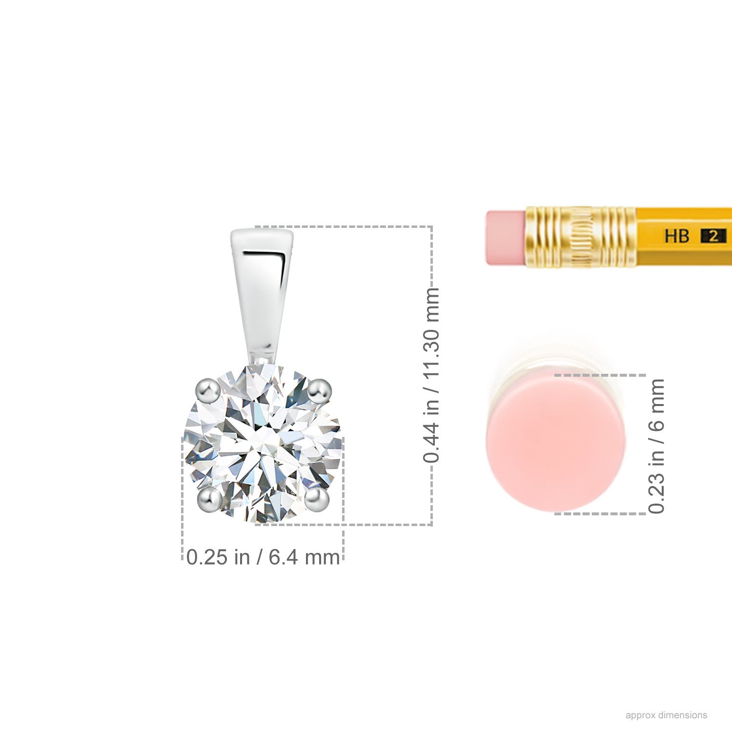 6.4mm FGVS Lab-Grown Classic Round Diamond Solitaire Pendant in White Gold - ruler