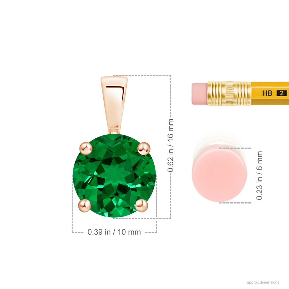 10mm Labgrown Classic Prong-Set Round Lab-Grown Emerald Solitaire Pendant in 18K Rose Gold ruler