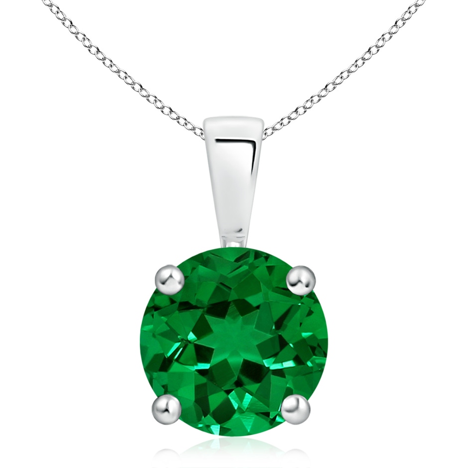 10mm Labgrown Classic Prong-Set Round Lab-Grown Emerald Solitaire Pendant in 18K White Gold 