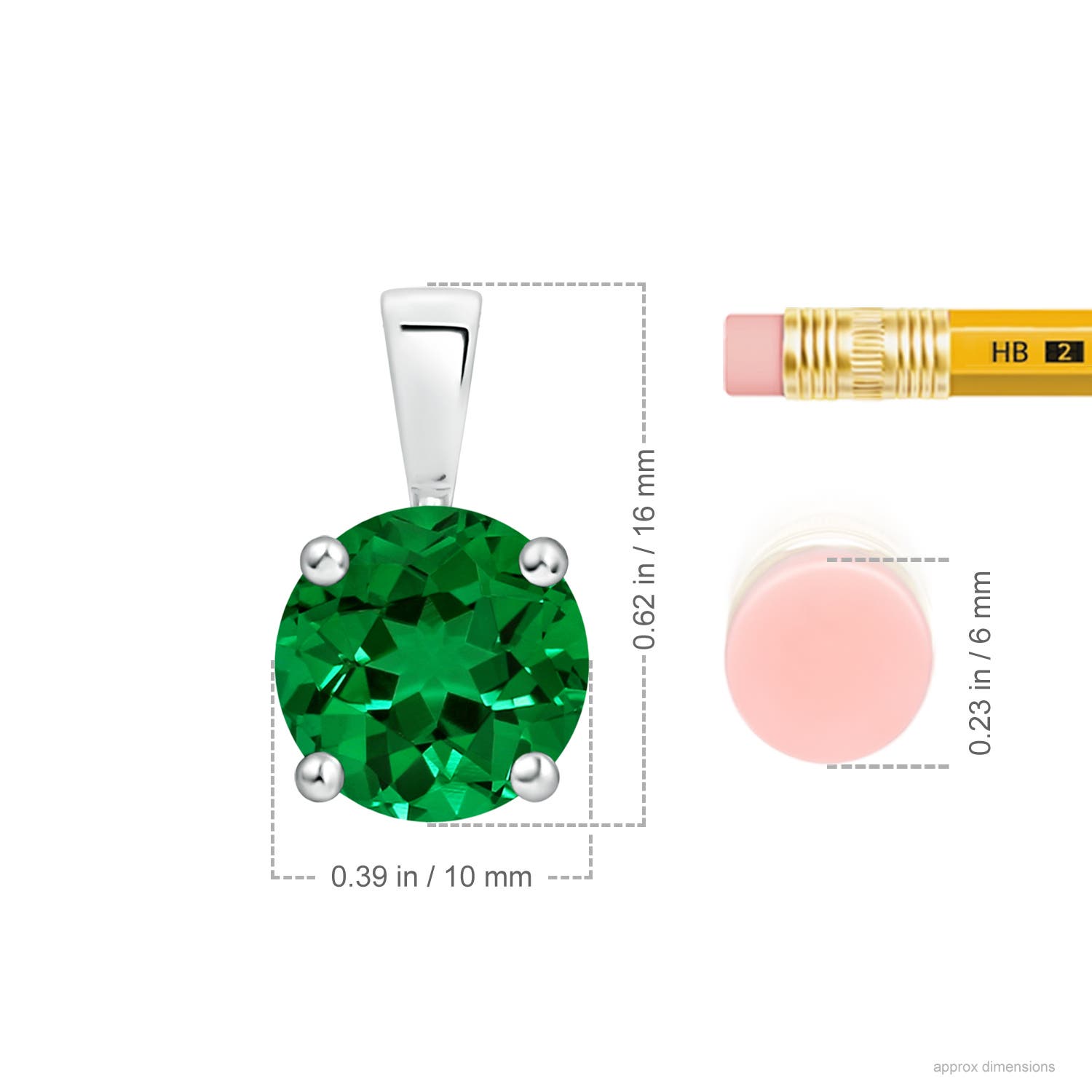 10mm Labgrown Classic Prong-Set Round Lab-Grown Emerald Solitaire Pendant in P950 Platinum - ruler
