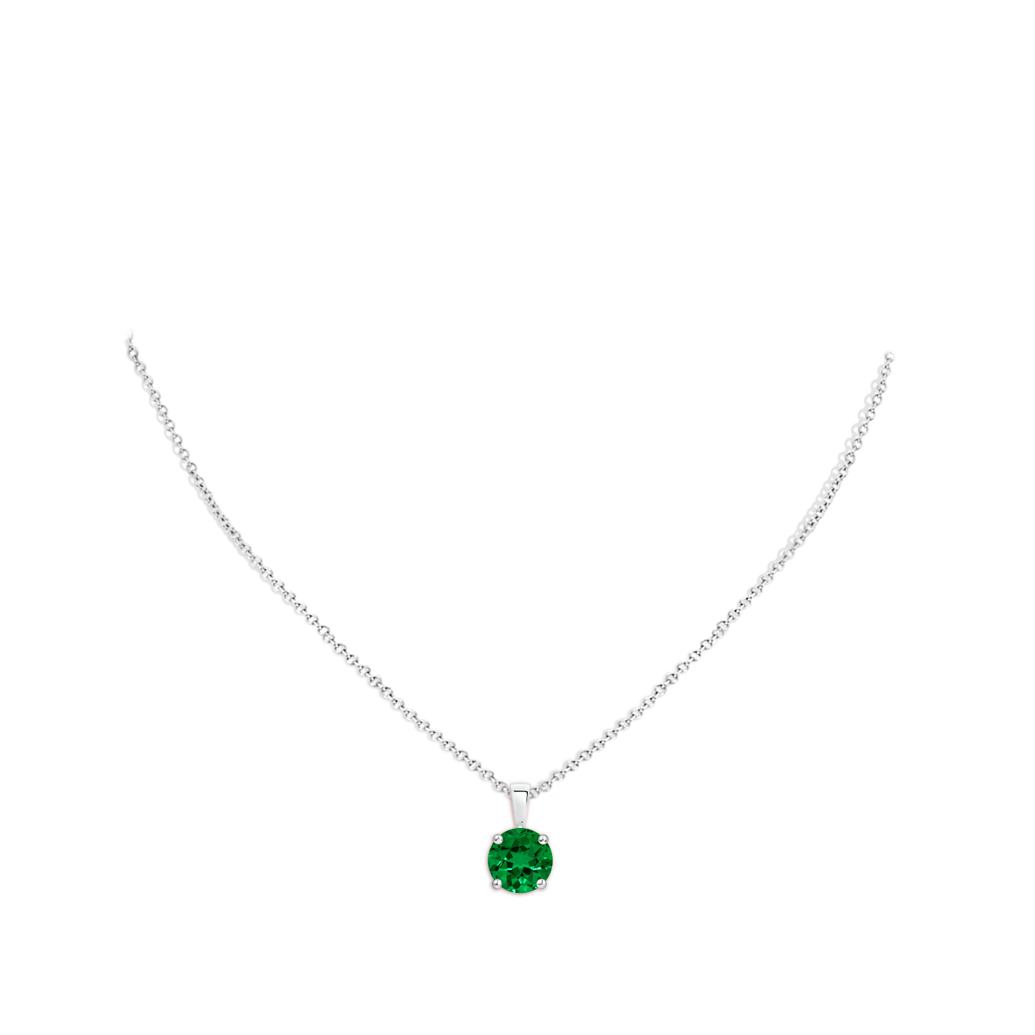 10mm Labgrown Classic Prong-Set Round Lab-Grown Emerald Solitaire Pendant in P950 Platinum - body_neck