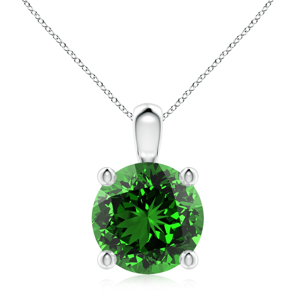 10mm Labgrown Lab-Grown Classic Round Emerald Solitaire Pendant in S999 Silver