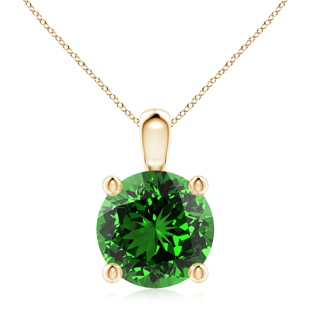 10mm Labgrown Lab-Grown Classic Round Emerald Solitaire Pendant in Yellow Gold