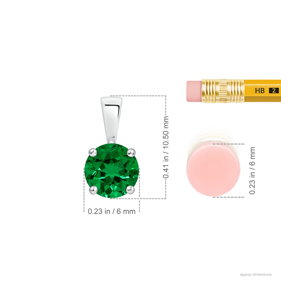 6mm Labgrown Classic Prong-Set Round Lab-Grown Emerald Solitaire Pendant in P950 Platinum ruler