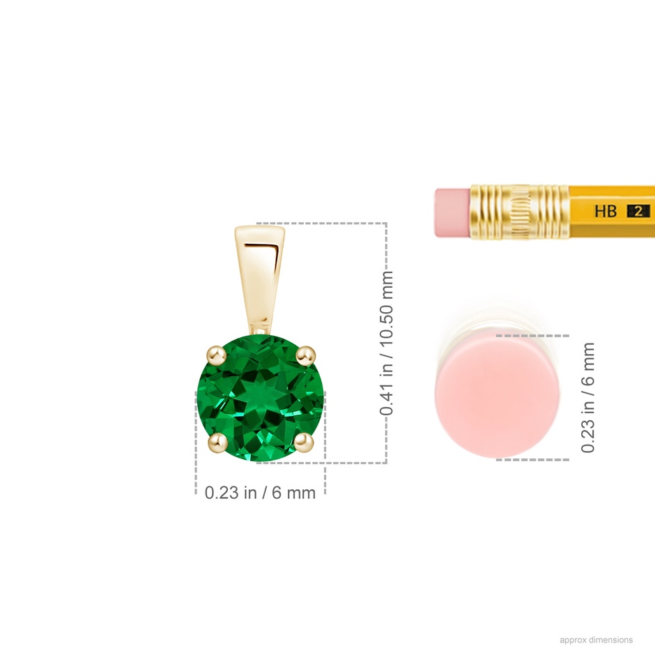 6mm Labgrown Classic Prong-Set Round Lab-Grown Emerald Solitaire Pendant in Yellow Gold ruler