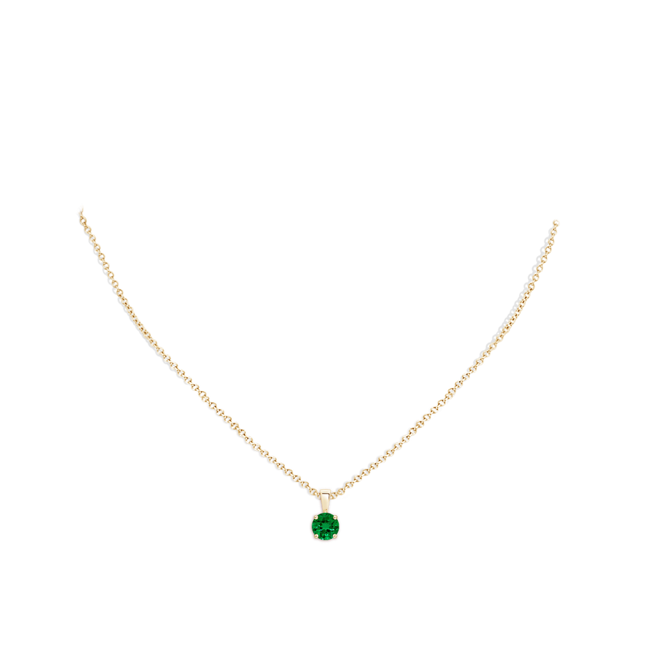 6mm Labgrown Classic Prong-Set Round Lab-Grown Emerald Solitaire Pendant in Yellow Gold pen