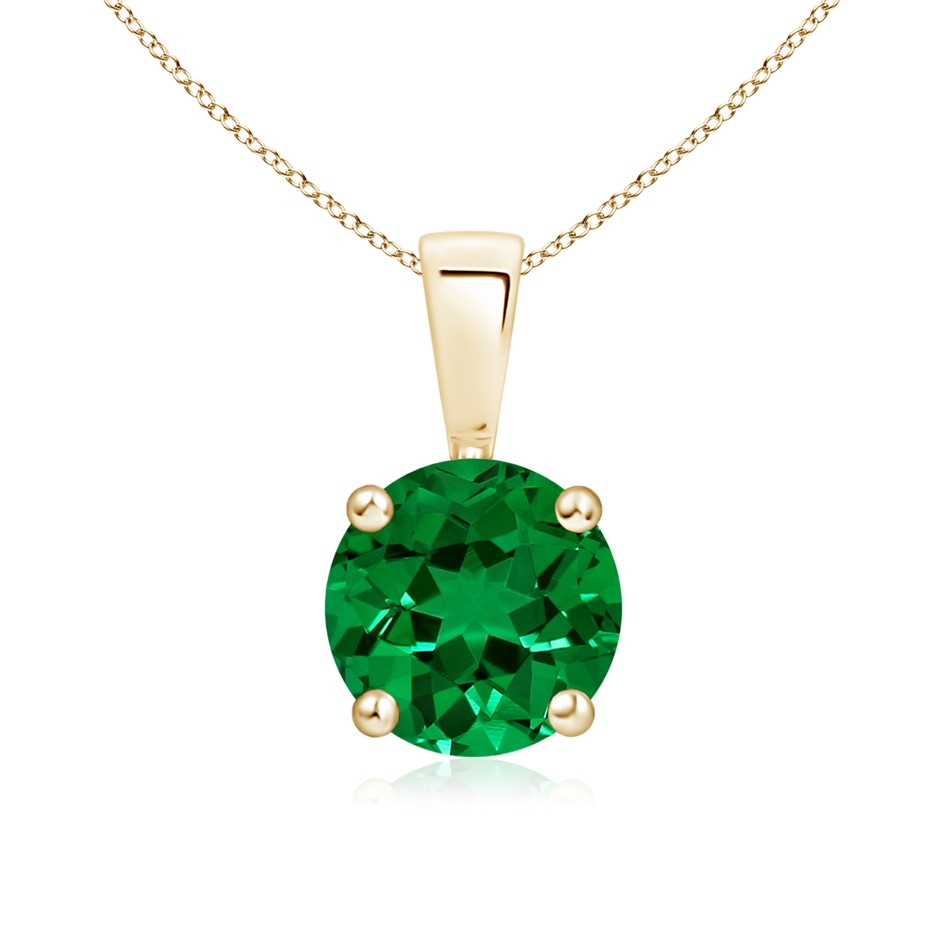 7mm Labgrown Classic Prong-Set Round Lab-Grown Emerald Solitaire Pendant in Yellow Gold 
